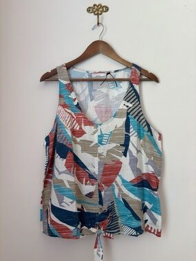 Prana McKenzie Tie Front Tank Top Large Coastal Summer
